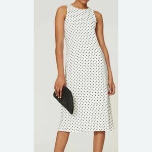 Lauren Ralph Lauren Polka-Dot Jersey Midi Dress Dark Navy 6 Preppy Old Money